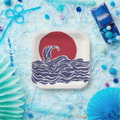 Rode, witte en blauwe oceaan zonsondergang & golve papieren bordje (Feest)