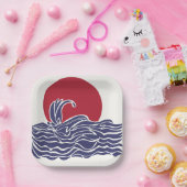 Rode, witte en blauwe oceaan zonsondergang & golve papieren bordje (Feest)