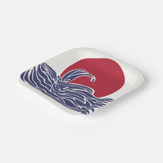 Rode, witte en blauwe oceaan zonsondergang & golve papieren bordje (Gebogen)