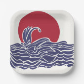 Rode, witte en blauwe oceaan zonsondergang & golve papieren bordje (Voorkant)
