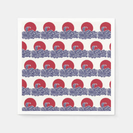 Rode, witte en blauwe oceaan zonsondergang & golve servet