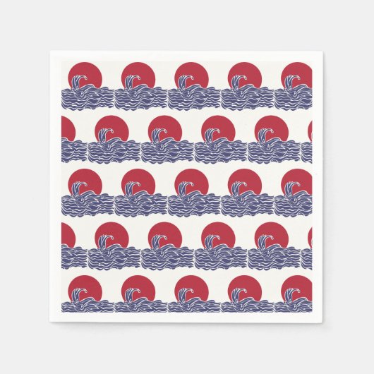 Rode, witte en blauwe oceaan zonsondergang & golve servet (Voorkant)