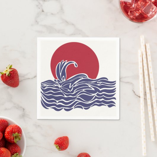 Rode, witte en blauwe oceaan zonsondergang & golve servet (Insitu)