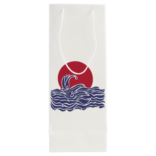 Rode, witte en blauwe oceaan zonsondergang & golve wijn cadeautas (Achterkant)