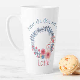 Rode, Witte En Blauwe Pastelkleurige Bloemenkrans Latte Mok