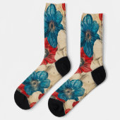 Rode witte en blauwe patriottische bloemen sokken (Links)