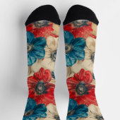 Rode witte en blauwe patriottische bloemen sokken (Top)