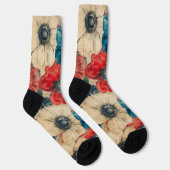 Rode witte en blauwe patriottische bloemen sokken (Rechts)