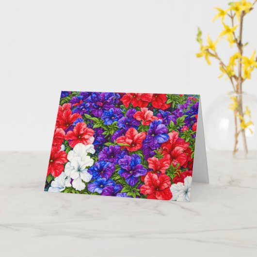 Rode, witte en blauwe Patriottische Flower Art Kaa Kaart (Gele Bloem)