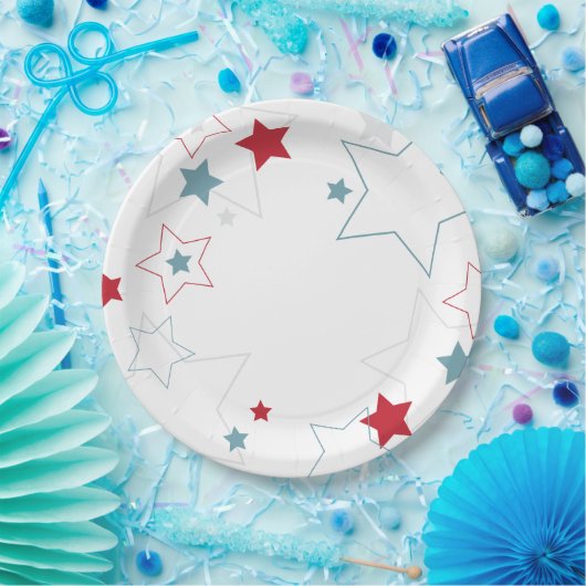 Rode witte en blauwe patriottische sterren papieren bordje (Feest)