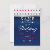 Rode, witte en blauwe patriottische sterren save the date (Voorkant)