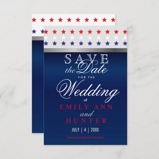 Rode, witte en blauwe patriottische sterren save the date (Voorkant / Achterkant)