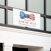 Rode, Witte En Blauwe Patriottische Strik 4 Juli Spandoek (Buitenkant Gebouw)