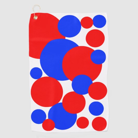 Rode, witte en blauwe pokkendots golfhanddoek (Voorkant)