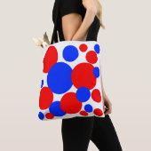 Rode, witte en blauwe pokkendots tote bag (Dichtbij)