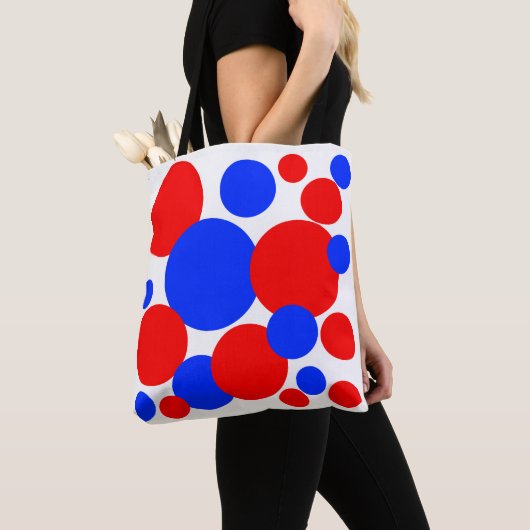 Rode, witte en blauwe pokkendots tote bag (Dichtbij)