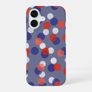rode, witte en blauwe polka stippen iPhone 16 hoesje