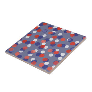 rode, witte en blauwe polka stippen tegeltje
