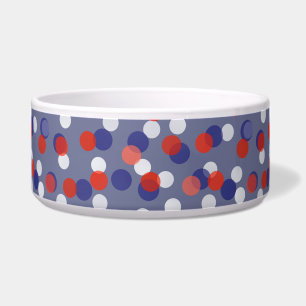 rode, witte en blauwe polka stippen voerbakje
