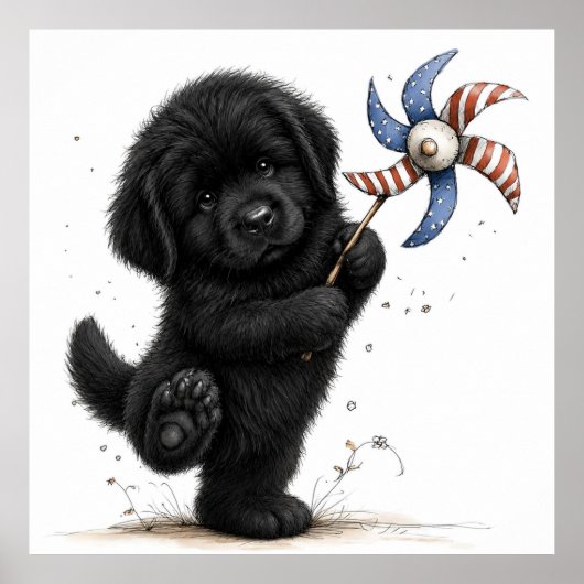 Rode witte en blauwe puppy windmolen poster (Voorkant)