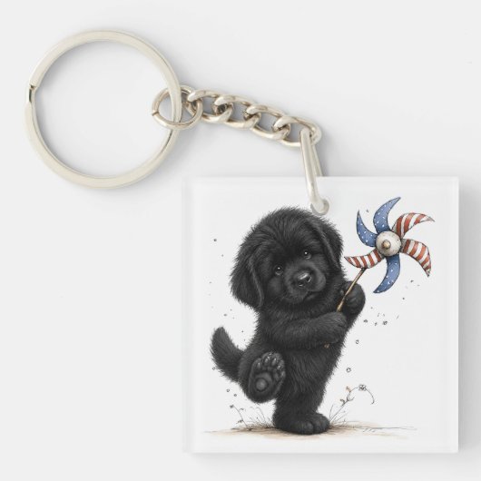 Rode witte en blauwe puppy windmolen  sleutelhanger (Voorkant)