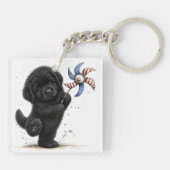 Rode witte en blauwe puppy windmolen  sleutelhanger (Achterkant)