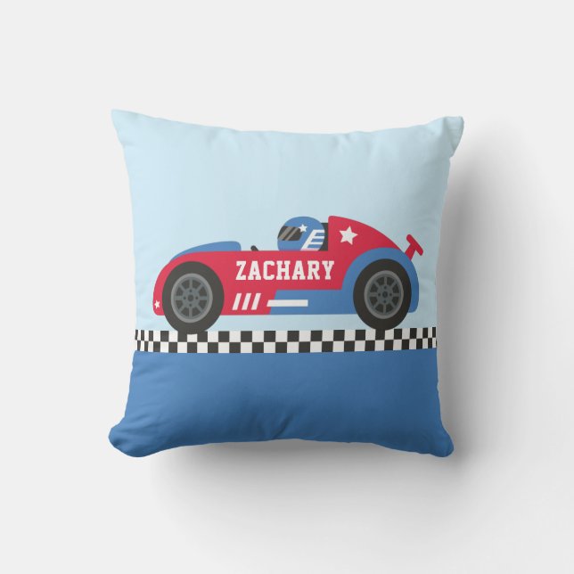 Rode Witte en Blauwe Raceauto Jongens Slaapkamerde Kussen (Voorkant)