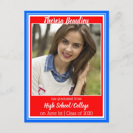 Rode Witte en Blauwe Schoolkleuren Foto Afstuderen Aankondigingskaart