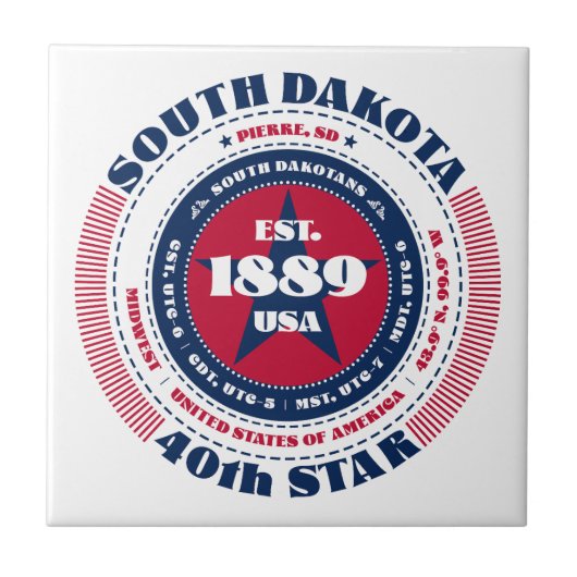 Rode, witte en blauwe South Dakota keramische Tege Tegeltje (Voorkant)