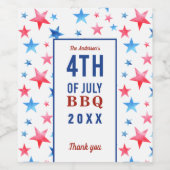 Rode Witte en Blauwe Sterren 4 juli Barbecue Wijn Etiket (Enkel label)