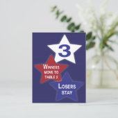 Rode, witte en blauwe sterren Bunco tafel Kaart #3 (Staand voorkant)