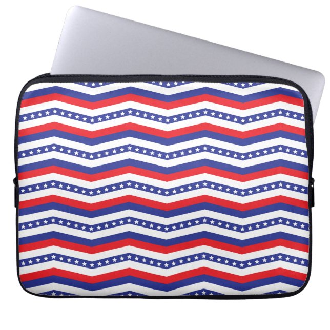 Rode witte en blauwe sterren en strepen Chevron Laptop Sleeve (Voorkant)