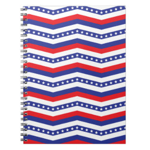 Rode witte en blauwe sterren en strepen Chevron Notitieboek