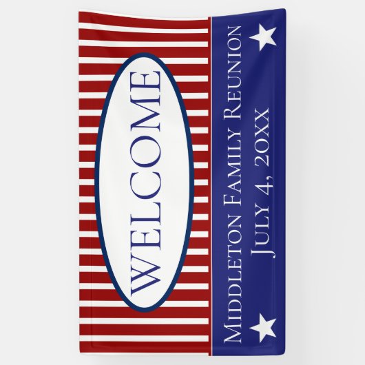 Rode witte en blauwe sterren en strips op maat spandoek (Verticaal)