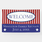 Rode witte en blauwe sterren en strips op maat spandoek (Horizontaal)