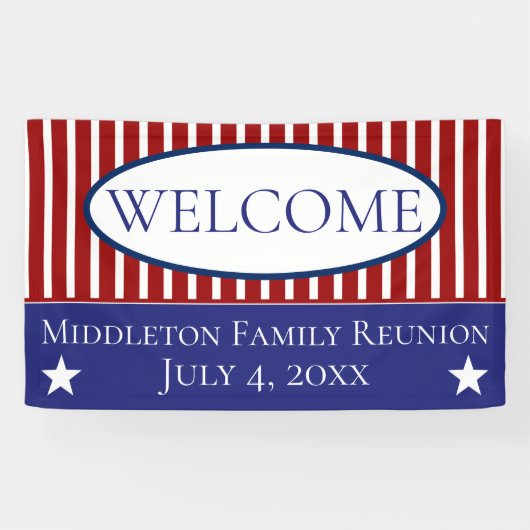 Rode witte en blauwe sterren en strips op maat spandoek (Horizontaal)