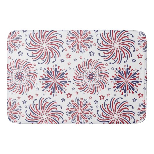 Rode witte en blauwe sterren en vuurwerk badmat (Voorkant)