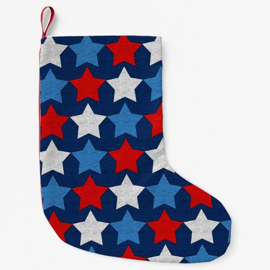 Rode witte en blauwe sterren kleine kerstsok (Voorkant)