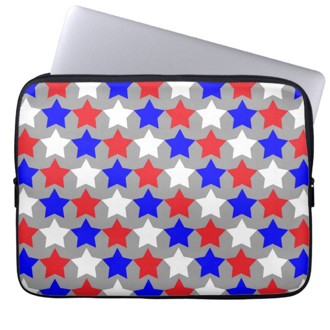 Rode witte en blauwe sterren laptop sleeve (Voorkant)