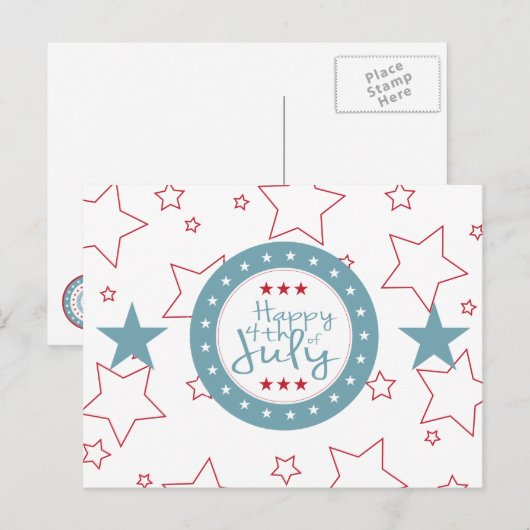 Rode Witte en Blauwe sterren op 4 juli Briefkaarte Briefkaart (Voorkant / Achterkant)