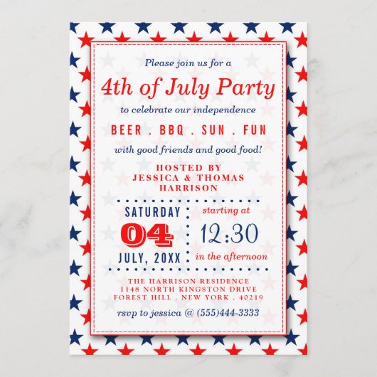 Rode, witte en blauwe sterren op 4 juli kaart (Voorkant)