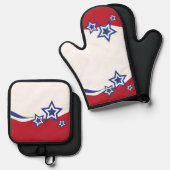 Rode, witte en blauwe sterren ovenwant & pannenlap set (Voorkant / Achterkant)