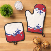 Rode, witte en blauwe sterren ovenwant & pannenlap set (Top down)