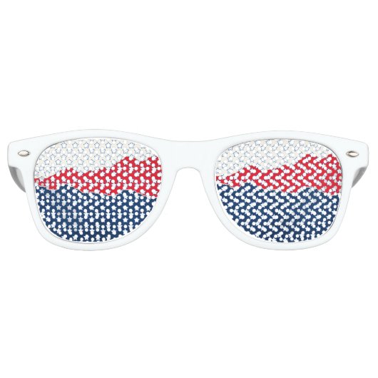 Rode, witte en blauwe sterren retro zonnebril (Voorkant)