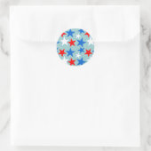 Rode witte en blauwe sterren ronde sticker (Tas)