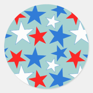 Rode witte en blauwe sterren ronde sticker