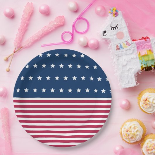 Rode witte en blauwe sterren strepen 4 juli feest papieren bordje (Feest)