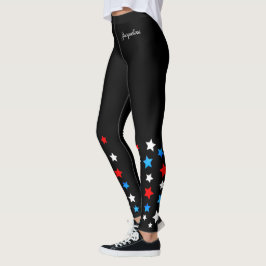Rode witte en blauwe sterren voegen Jouw naam toe Leggings