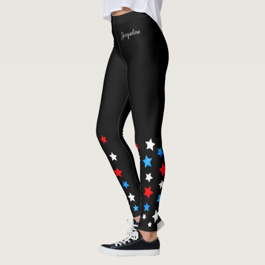 Rode witte en blauwe sterren voegen Jouw naam toe Leggings (Links)