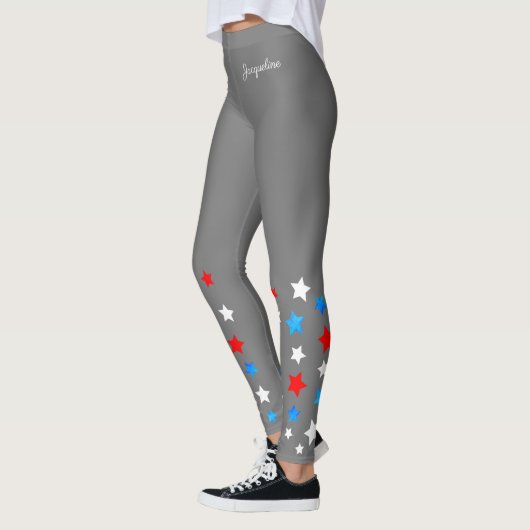 Rode witte en blauwe sterren voegen Jouw naam toe  Leggings (Links)
